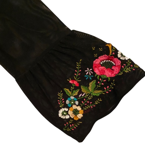 EXPRESS BLACK MESH EMBROIDERED TUNIC TOP SHIRT ⭐️⭐️⭐️⭐️⭐️ - Picture 3 of 14